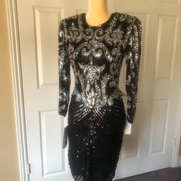 DRESS BRILLIANT BY JA VINTAGE SEQUIN BLACK SILVER - Picture 2 of 14